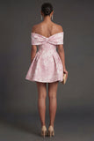 Pink Jacquard Floral A Line Short Wedding Guest Dress