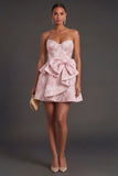 Pink Jacquard Floral Sweetheart Short Summer Wedding Guest Dress