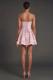 Pink Jacquard Floral Sweetheart Short Summer Wedding Guest Dress