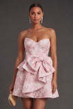 Pink Jacquard Floral Sweetheart Short Summer Wedding Guest Dress