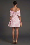 A Line Jacquard Pink Floral Short Summer Wedding Guest Dress