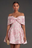 A Line Jacquard Pink Floral Short Summer Wedding Guest Dress