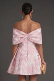 A Line Jacquard Pink Floral Short Summer Wedding Guest Dress