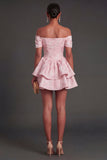 A Line Floral Jacquard Off the Shoulder Short Summer Wedding Guest Dress