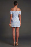 Jacquard Blue Floral Bodycon Short Summer Wedding Guest Dress