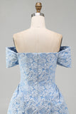 Jacquard Blue Floral Bodycon Short Summer Wedding Guest Dress
