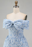 Jacquard Blue Floral Bodycon Short Summer Wedding Guest Dress