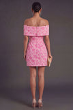 Jacquard Blue Floral Bodycon Short Summer Wedding Guest Dress