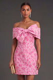 Jacquard Blue Floral Bodycon Short Summer Wedding Guest Dress