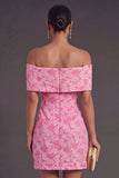 Jacquard Blue Floral Bodycon Short Summer Wedding Guest Dress