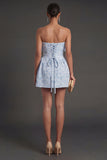 A Line Jacquard Blue Floral Short Summer Wedding Guest Dress