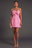 A Line Jacquard Blue Floral Short Summer Wedding Guest Dress