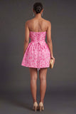 A Line Jacquard Blue Floral Short Summer Wedding Guest Dress