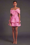 Fuchsia Floral Ruffled Short Summer Wedding Guest Dress