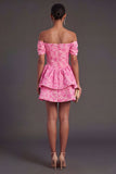 Fuchsia Floral Ruffled Short Summer Wedding Guest Dress