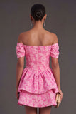 Fuchsia Floral Ruffled Short Summer Wedding Guest Dress