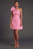 One Shoulder Floral Fuchsia Short Summer Wedding Guest Dress