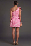 One Shoulder Floral Fuchsia Short Summer Wedding Guest Dress