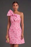 One Shoulder Floral Fuchsia Short Summer Wedding Guest Dress
