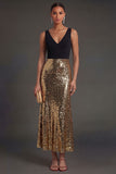 Sheath Black and Gold Sparkly V Neck Long Formal Dress