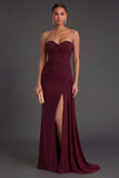 Burgundy Mermaid Sweetheart Long Formal Dress with Slit