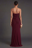 Burgundy Mermaid Sweetheart Long Formal Dress with Slit