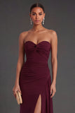 Burgundy Mermaid Sweetheart Long Formal Dress with Slit