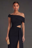 Black One Shoulder Backless Long Formal Dress with Slit