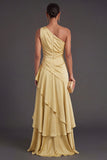 Yellow Ruffled Satin Long Formal Dress