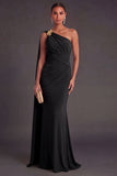 Ruched Olive Mermaid One Shoulder Long Formal Dress