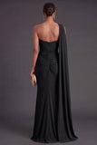 Ruched Olive Mermaid One Shoulder Long Formal Dress