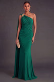 Ruched Olive Mermaid One Shoulder Long Formal Dress