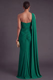Ruched Olive Mermaid One Shoulder Long Formal Dress