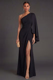Mermaid Black One Shoulder Long Formal Dress with Slit