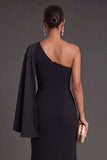 Mermaid Black One Shoulder Long Formal Dress with Slit