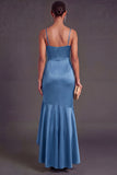 Ruffled Satin Black Mermaid Long Formal Dress with Slit