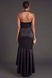 Halter Neck Mermaid Black Long Formal Dress with Slit