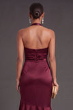 Halter Neck Mermaid Black Long Formal Dress with Slit