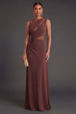 Brown Mermaid Illusion Neck Long Formal Dress