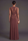 Brown Mermaid Illusion Neck Long Formal Dress