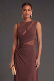 Brown Mermaid Illusion Neck Long Formal Dress