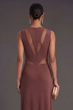 Brown Mermaid Illusion Neck Long Formal Dress