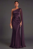 Cabernet Ruched Satin Mermaid Long Formal Dress