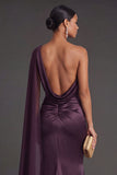 Cabernet Ruched Satin Mermaid Long Formal Dress