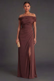 Ruched Mermaid Brown Backless Long Formal Dress with Slit
