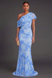 Yellow Appliqued Floral Mermaid Long Formal Dress