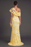 Yellow Appliqued Floral Mermaid Long Formal Dress