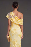Yellow Appliqued Floral Mermaid Long Formal Dress