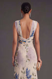 Ivory Floral Thick Straps Mermaid Long Formal Dress with Slit
