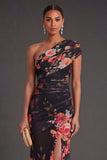 Champagne Floral Mermaid Long Formal Dress with Slit